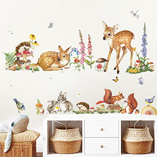 decalmile Wandtattoo Waldtiere Wandaufkleber Hirsch Hase Eichhörnchen Wandsticker Babyzimmer Kinderzimmer Schlafzimmer Wanddeko von decalmile