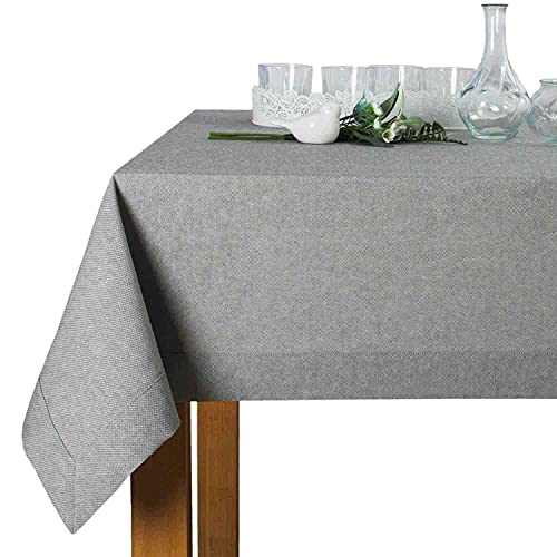 decorwelt Nelia Tischdecke Baumwolle Tischtuch in Leinenoptik Tischwäsche Tischdeko für Esstisch Küche Esszimmer Garten oder Restaurant Rechtecking 90x140 cm Grau von decorwelt