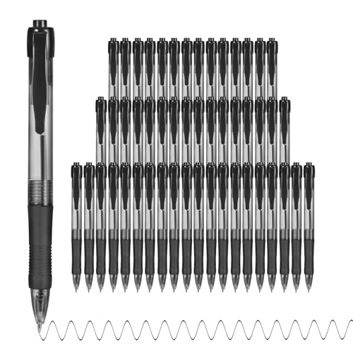 deegtran Kugelschreiber, 50 Stück, kein Verlaufen, schwarze Tinte, Klickstifte mit weichem Griff, Großhandel, einziehbare Kugelschreiber für Büro, Schule, mittlere Spitze, glatt, 1,0 mm von deegtran