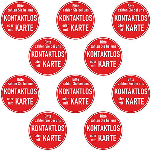 10x Bitte zahlen Sie bei uns kontaktlos oder mit Karte Aufkleber Ø 9cm - bargeldlos bezahlen Kartenzahlung Hinweis Sticker Supermarkt Geschäft Lokal von deformaze