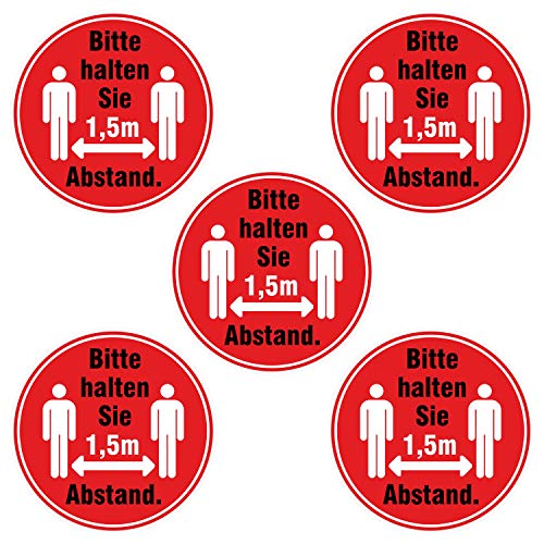 5x Abstand halten Aufkleber 20 cm - Bitte halten Sie 1,5m Abstand Sticker Sicherheitsabstand rund für Firma Geschäft Betrieb Lokal wetterfest von deformaze