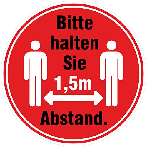 Abstand halten Aufkleber 9 cm - Bitte halten Sie 1,5m Abstand Sticker Sicherheitsabstand rund für Firma Geschäft Betrieb Lokal wetterfest von deformaze