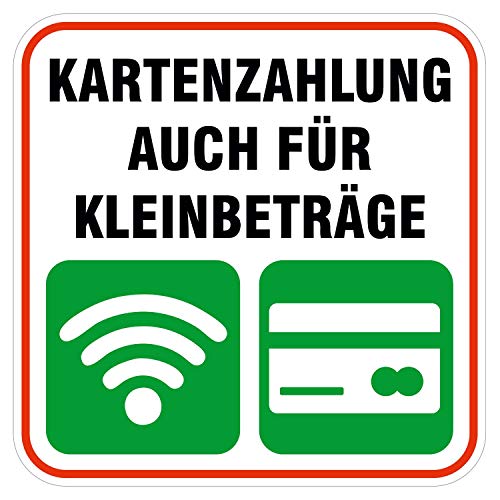 deformaze Sticker Kartenzahlung auch für Kleinbeträge Aufkleber Zahlungsmethoden 10 x 10 cm Selbstklebend UV Wetterfest für Firma Geschäft Shop Tür Fenster Kasse für außen und innen von deformaze