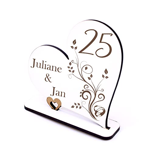 Dekolando Silberhochzeit Deko Herz 25 Jahre Jubiläum personalisiert 25er Hochzeitstag Aufsteller Tischdeko Hochzeit Schild Geldgeschenk Tischaufsteller 15 x 15 cm von dekolando