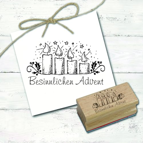 Motivstempel Besinnlichen Advent - 4 brennende Kerzen Mistelzweig Stempel - Holzstempel Weihnachten Weihnachtsstempel - Abdruck 48 x 27 mm von dekolando