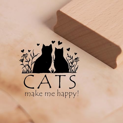 Motivstempel Cats make me happy - Katzen Herzen Stempel Holzstempel 38 x 38 mm von dekolando