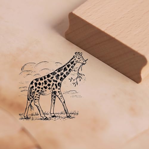 Motivstempel Giraffe mit Zweig - Stempel Holzstempel 48 x 48 mm von dekolando