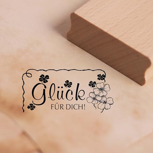 Motivstempel Glück für dich - Kleeblatt Etikett - Stempel Holzstempel 58 x 28 mm von dekolando