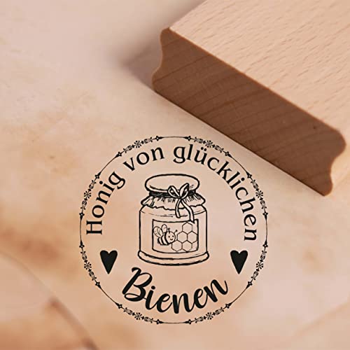 Motivstempel Honig von glücklichen Bienen - Imker Stempel Honigglas Etikett Holzstempel 68 x 68 mm von dekolando