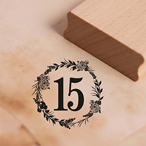 Motivstempel Jubiläum Zahlen Vintage Kranz Rosen Stempel Holzstempel Geburtstag Hochzeitstag - 48 x 48 mm (15) von dekolando