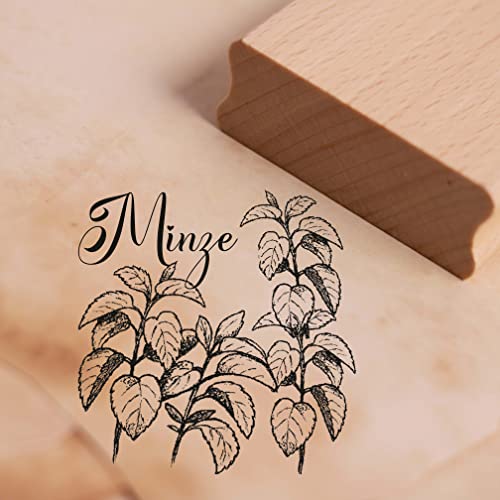 Motivstempel Minze - Kräuter Gewürz Küchenkräuter Stempel Küche Garten Holzstempel 48 x 48 mm von dekolando