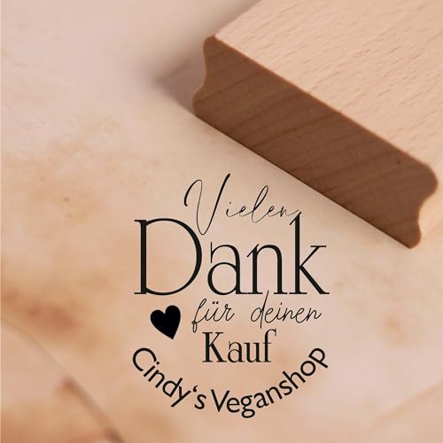 Motivstempel Vielen Dank für deinen Kauf mit Herz Motiv - inkl. Name - personalisierter Stempel Holzstempel handmade Ø 48 mm von dekolando