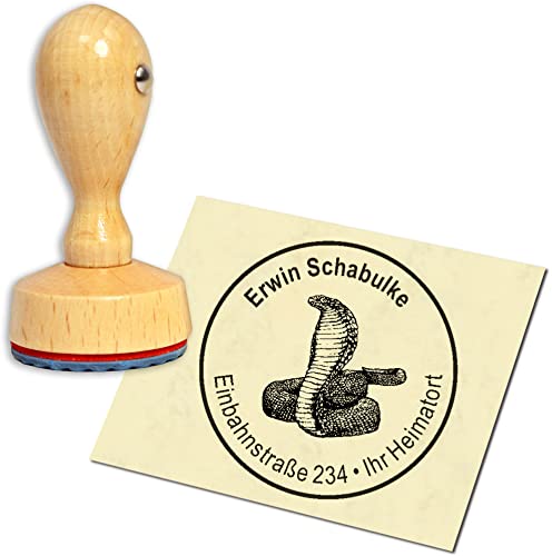 Stempel Adressstempel Holzstempel - Cobra Schlange - rund ∅ 40mm personalisiert als Firmenstempel Namensstempel Bürostempel von dekolando