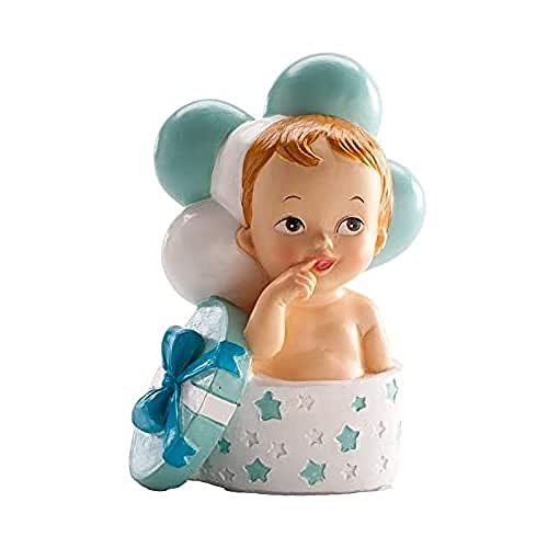 Dekora - Taufe Deko | Tortendeko Baby Junge mit Geschenken und Luftballons von dekora