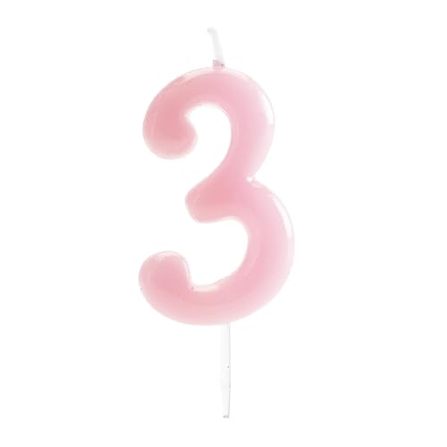 dekora - Originale Geburtstagskerzen Zahlen in Rosa - Kerze 3 Geburtstag Mädchen - Geburtstagskerze 3 Jahre von dekora