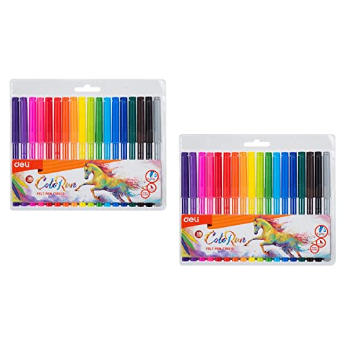 DELI ColoRun Filzstifte, 2,0 mm, 18 Farben, 2 Stück von deli