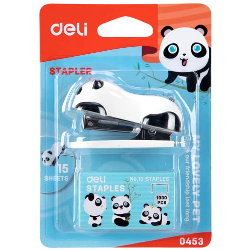 Deli Mini Hefter Set "Panda Town" Geschenk Heftung Schreibtisch Büro Teen Studenten x1 Nr. 0453 weiß von deli