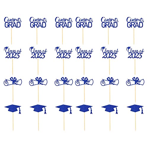 2023 Cupcake Toppers - 24 Stück Graduierung Cupcake Topper,Glitzerklasse von 2023 Graduation Caps Cupcake Picks für Kuchendekorationen Lieferungen Delr von delr