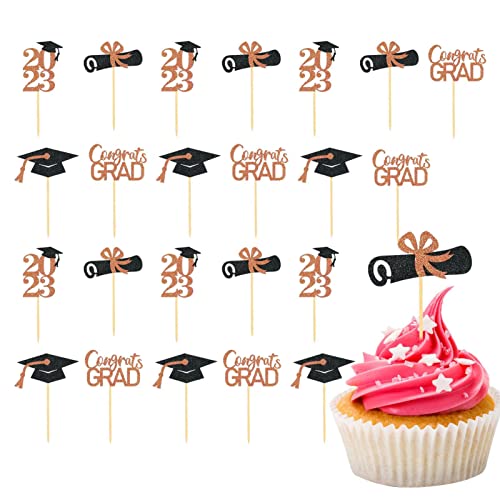 Abschluss Cupcake Toppers 2023-24 Pack 2023 Abschluss Cupcake Toppers,Glitzer Grad Caps Lebensmittel Vorspeise Picks Kuchen Abschlussfeier Dekorationen Diplom Cupcake Picks für Kuchen Delr von delr