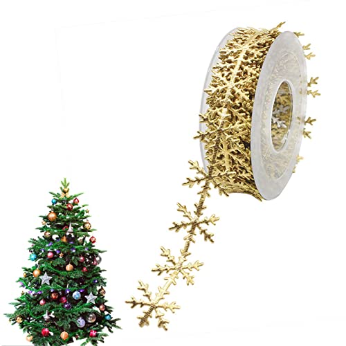 Verdrahtete Schneeflockenlinte,Winter Weihnachten Schnee Trim Band - 10 Golden/Silber Glitzer Polyester geprägte Schneeflocke Form Spitze Bänder für Weihnachtsgeschenk Delr von delr