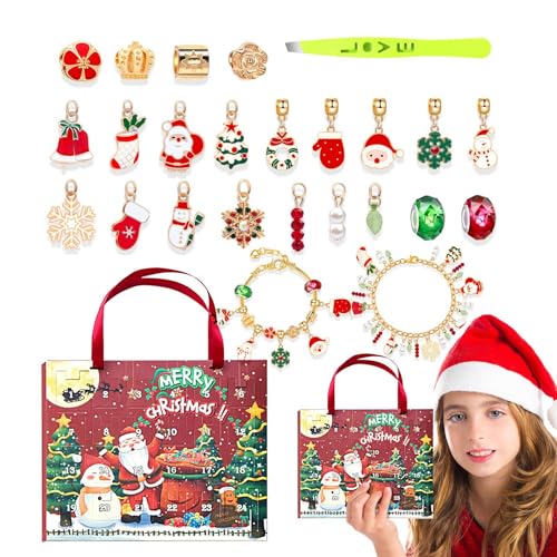 demaxiyad Weihnachtskalender Advent,Adventskalender 2024 Mädchen | 24 Tage Armbänder Schmuckherstellungsset Weihnachts-Countdown-Kalender - 22 Charm-Perlen, 2 Armbänder, Armband-Bastelset, von demaxiyad