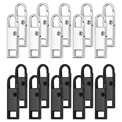 20 Stück Reißverschluss zipper ersatz Zipper Pull Metall Reissverschluss Ersetzen Reißverschluss Tags für Zipper Koffer Stiefel Jackenrucksäcke Silber&Schwarz von dentedeleao