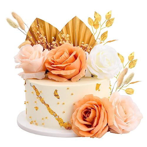 Boho Tortendeko Kit, Kuchen Blumen Dekoration Rose Palmblätter Cake Topper Kuchendeko DIY für Hochzeit, Geburtstag, Babysfeier von dentedeleao