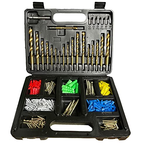 der kleine Handwerker TITAN HSS Bohrer-Set 300 teilig mit Metallbohrern, Holzbohrern, Steinbohrern, Titanfräse, Dübeln, Schrauben und Bithalter von der kleine Handwerker