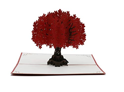 design3dkarten® Baum rot, Natur, Wald, Lebensbaum, 3d Klappkarte, Pop Up Karte, Glückwunschkarte, Grußkarte, Geschenkkarte von design3dkarten