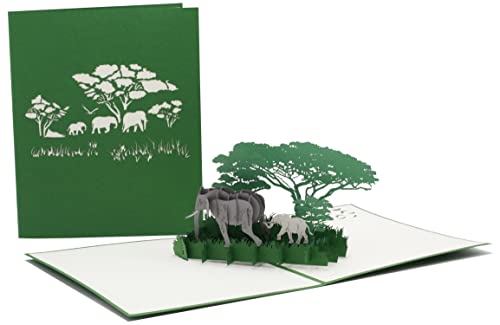 design3dkarten® Elefant, Safari, Zoo, Reisegutschein, Afrika-Urlaub, 3d Klappkarte, Pop Up Karte, Glückwunschkarte, Grußkarte, Geschenkkarte von design3dkarten