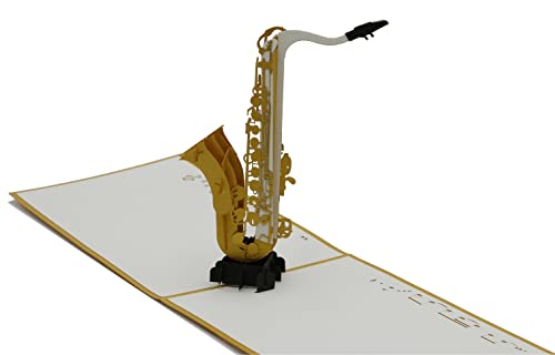 design3dkarten® Saxofon, Saxophon, Jazz-Instrument, Gutschein-Musik, Konzert, 3d Klappkarte, Pop Up Karte, Glückwunschkarte, Grußkarte von design3dkarten