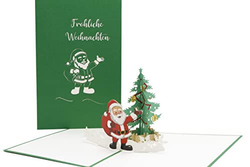 design3dkarten® Weihnachtsmann, Nikolaus mit Tannenbaum, Fröhliche Weihnachten, 3D-karte, klappkarte, Pop Up Karte von design3dkarten