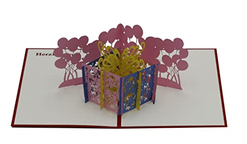 design3dkarten® Geschenkbox Karton, Karte für Geldgeschenk, Herzlichen Glückwunsch, Happy Birthday, Geschenkpaket, 3d Klappkarte, Pop Up Karte, Glückwunschkarte, Grußkarte, Geschenkkarte (bunt) von design3dkarten