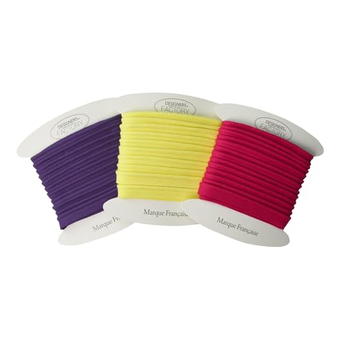 designers-factory Set aus 3 Baumwolle paspelband - Farben: Violett, Gelb und Fuchsia - Einfach zu nähen und ideal zum Veredeln Ihrer Kreationen. (Satz mit 3 Stück (5 Meter pro Farbe), Satz I) von designers-factory