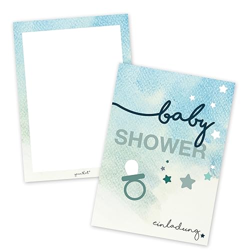 #detailverliebt 15 Einladungskarten Baby Shower I dv_148 I DIN A6 I Einladung Set Pinkel-Party Baby-Party blau Junge Jungs Boy Invitations von #detailverliebt