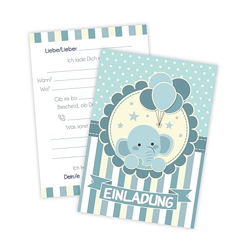 #detailverliebt 15 Geburtstags Einladungskarten I dv_174 I DIN A6 I Einladung Set Kinder-Geburtstag Baby-Party Baby-Shower zum Ausfüllen für Kinder Jungen Jungs blau von #detailverliebt