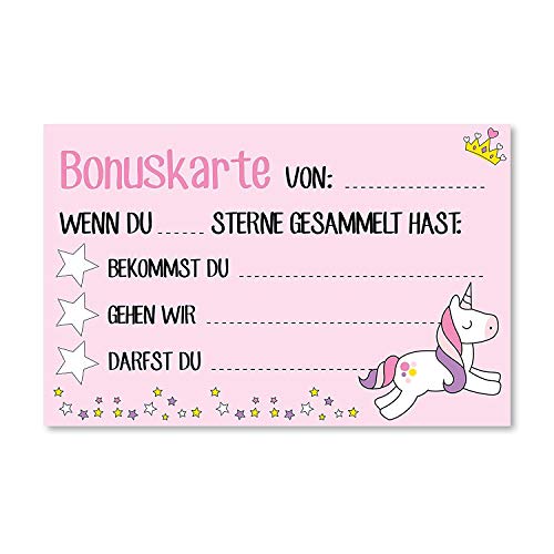 5 Belohnungskarten mit Einhorn-Motiv zum Ausfüllen I dv_200 I 85 x 55 mm I Belohnungssystem I Motivation für Kinder Mädchen deutsch rosa von #detailverliebt