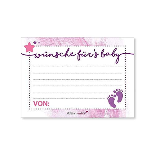 #detailverliebt 40 Baby Wunsch-Karten I dv150 I DIN A7 I Set Baby-Party rosa lila Mädchen Girl Invitations Spiele von #detailverliebt