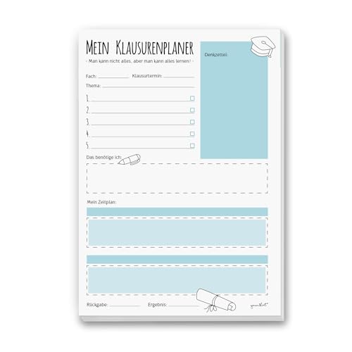 Notizblock Mein Klausurenplaner I dv_205 blau I DIN A4 I 50 Blatt I Schreibblock To-Do-Liste Planer Schule Studium Lernphase Prüfungs-Vorbereitung von #detailverliebt