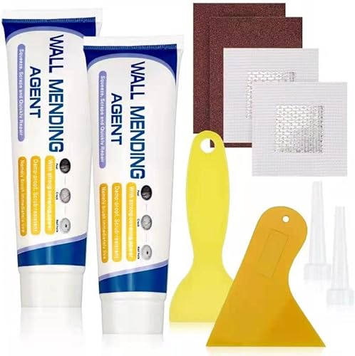 Deuvuo Spachtelmasse Weiß Innen, 100% Sichere Löcher Wand Füllen Weiß Mit 2" Trockenbau Flicken, Schleifpapier, Spachtel für die schnelle Reparatur von Rissen, Graffiti und Löchern - Wall Repair Kit von deuvuo