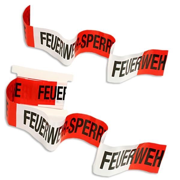 Feuerwehr Absperrband rot-weiß, Aufdruck "Feuerwehr Sperrzone", Folie,10m von dh-konzept