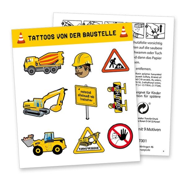 Tattoobogen "Baustelle" mit 9 Tattoos von dh-konzept