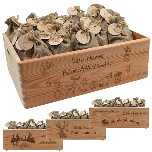 Adventskalender mit Name, Adventskalender zum Befüllen, Adventskiste Kinder, Adventskalender Kinder, Adventskiste personalisiert, Weihnachtskalender aus Holz mit Namen Kinder und Erwachsene (gross) von die-veredler