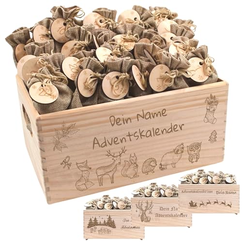 Adventskalender mit Name, Adventskalender zum Befüllen, Adventskiste Kinder, Adventskalender Kinder, Adventskiste personalisiert, Weihnachtskalender aus Holz mit Namen Kinder und Erwachsene (klein) von die-veredler