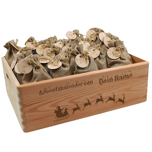 Adventskalender mit Name, Adventskalender zum Befüllen, Adventskiste Kinder, Adventskalender Kinder, Adventskiste personalisiert, Weihnachtskalender aus Holz mit Namen Schlitten von die-veredler