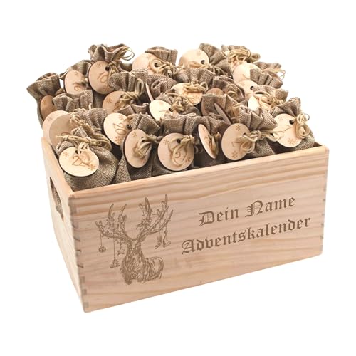 Adventskalender mit Name, Adventskalender zum Befüllen, Adventskiste Kinder, Adventskalender Kinder, Adventskiste personalisiert, Weihnachtskalender aus Nadel-Holz mit Namen Hirsch von die-veredler