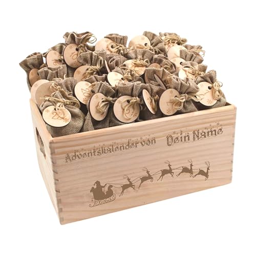 Adventskalender mit Name, Adventskalender zum Befüllen, Adventskiste Kinder, Adventskalender Kinder, Adventskiste personalisiert, Weihnachtskalender aus Nadel-Holz mit Namen Schlitten von die-veredler