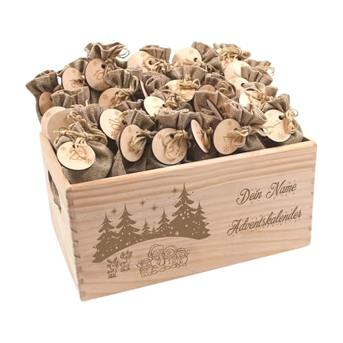 Adventskalender mit Name, Adventskalender zum Befüllen, Adventskiste Kinder, Adventskalender Kinder, Adventskiste personalisiert, Weihnachtskalender aus Nadel-Holz mit Namen Schneemann von die-veredler