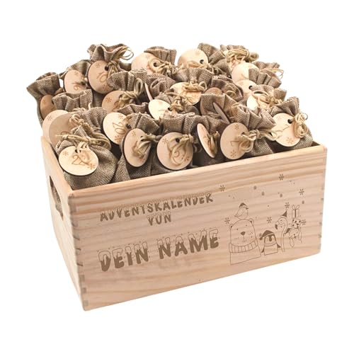 Adventskalender mit Name, Adventskalender zum Befüllen, Adventskiste Kinder, Adventskalender Kinder, Adventskiste personalisiert, Weihnachtskalender aus Nadel-Holz mit Namen Tiere von die-veredler