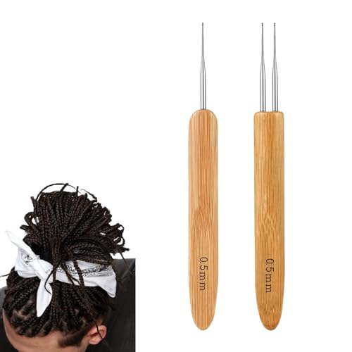 dinghaole 2 Stück Dreadlock Nadel, Dreadlocks Häkelnadeln, Dreadlock-Haken für Haare, Häkelnadel-Set mit Bambusgriffen, Ideal für Dreadlocks, Zöpfe, Perücken und mehr von dinghaole